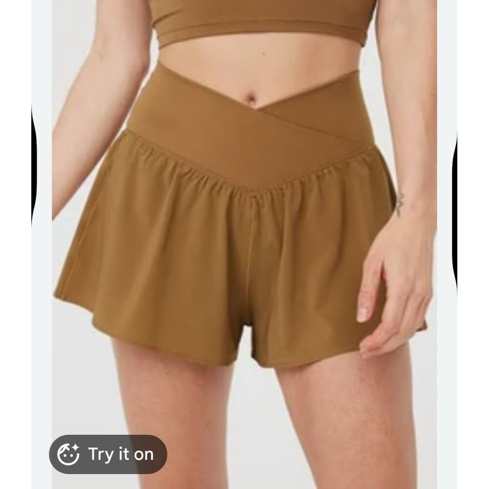 OFFLINE by Aerie Real Me High Waist Skort Activewear Shorts Brown L/G